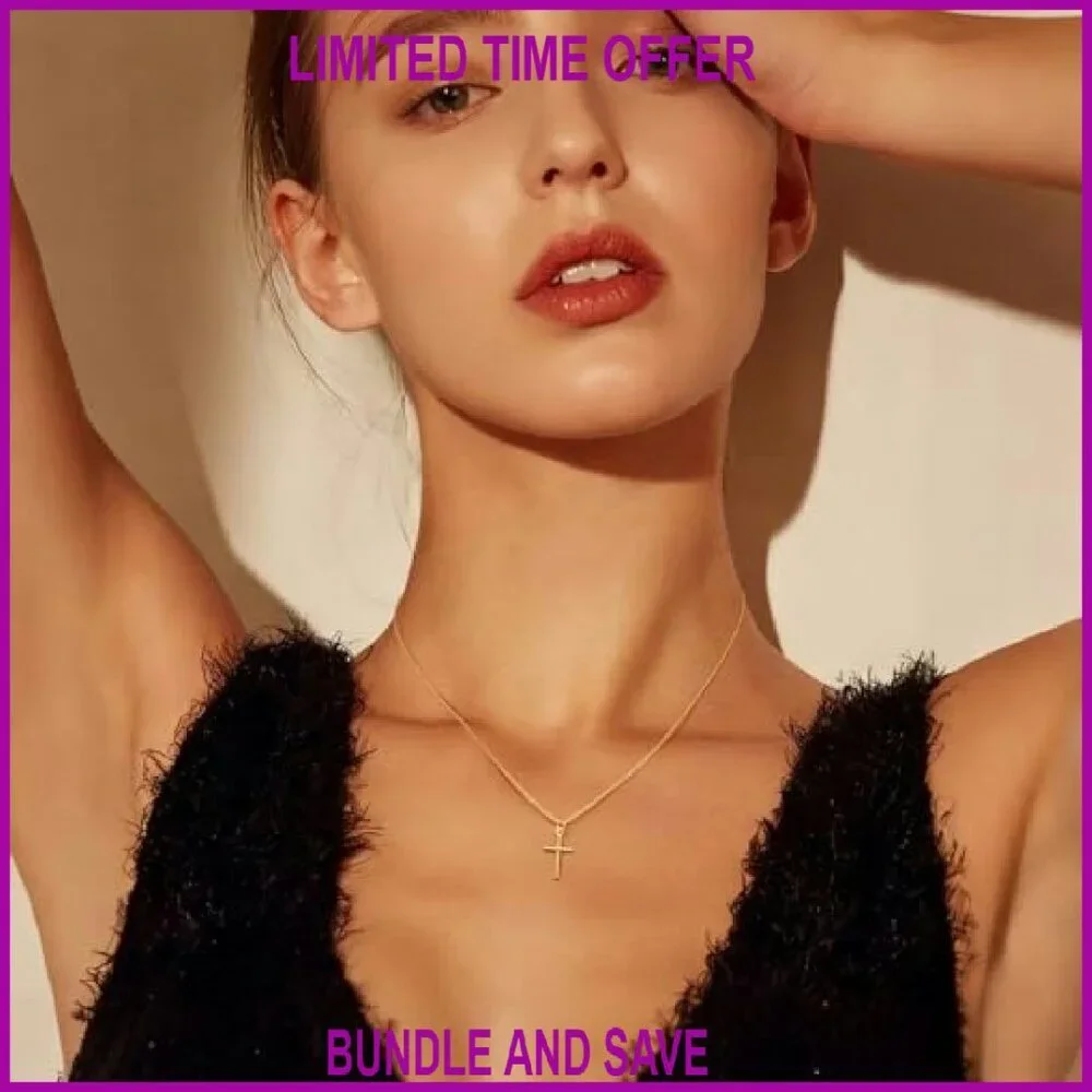 14K Gold Plated Cross Pendant Necklace Adjustable Chain Women's Jewelry